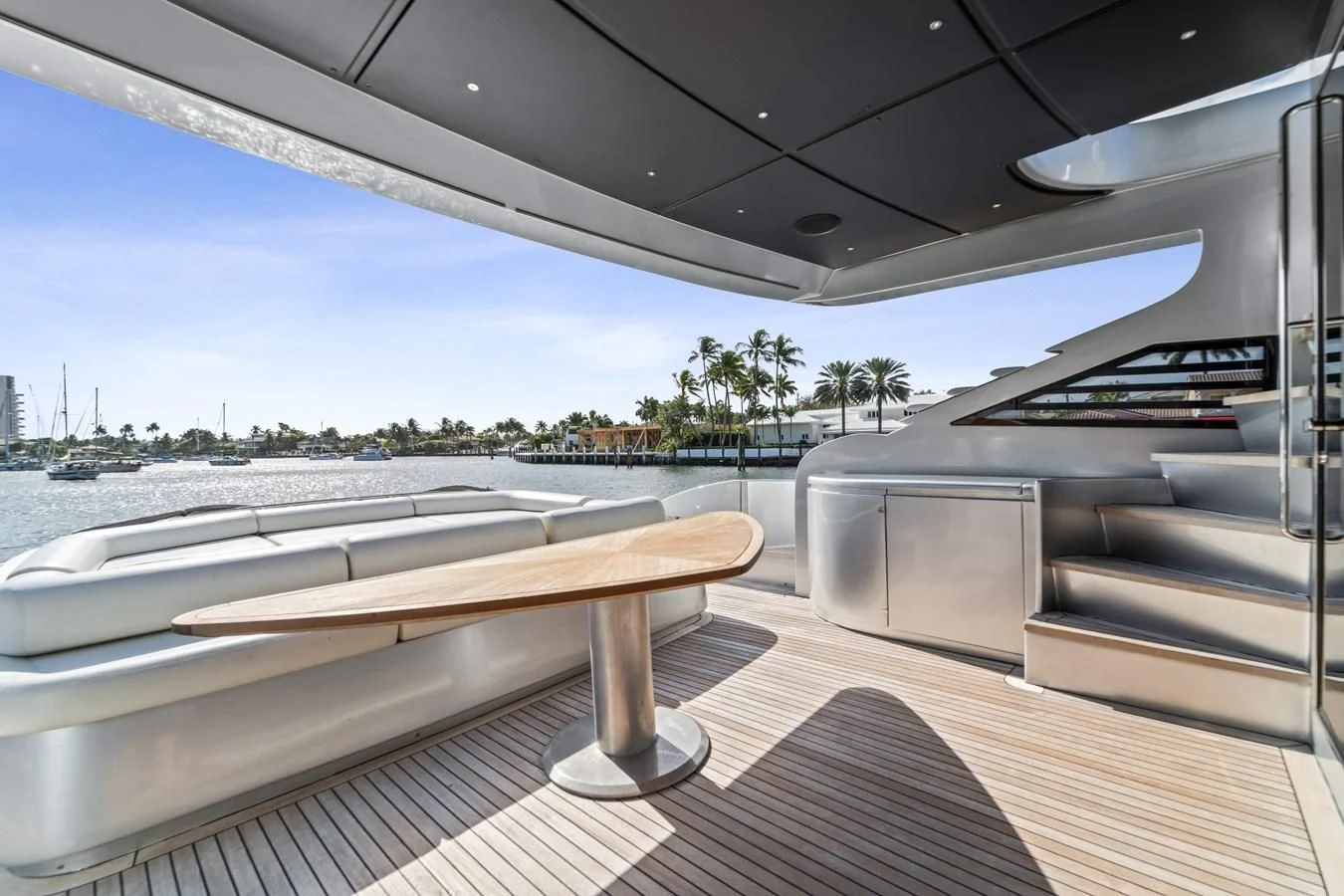 a table on a deck aboard JERICO V Yacht for Sale