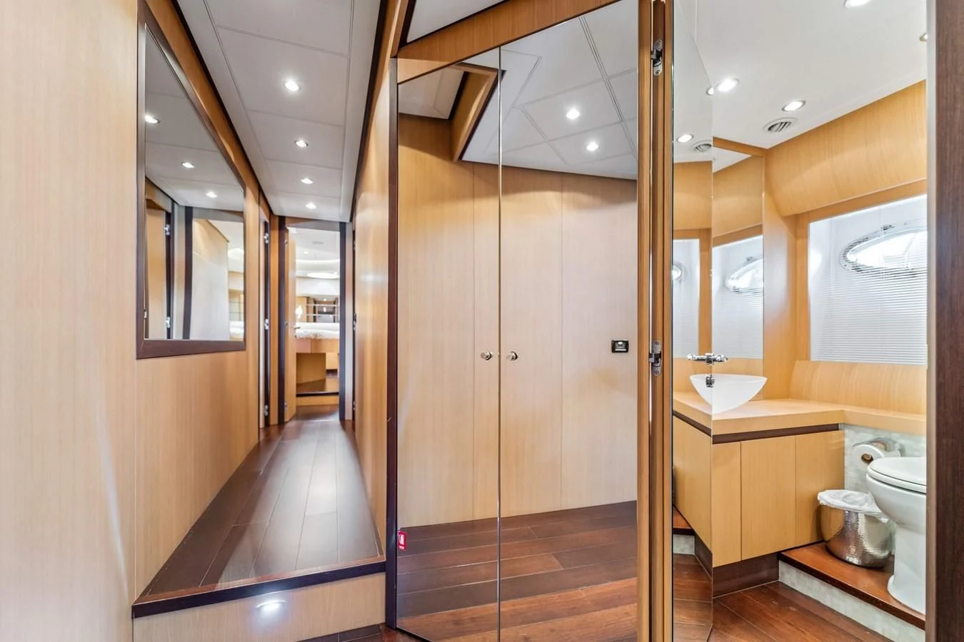 a bathroom with a glass shower aboard JERICO V Yacht for Sale