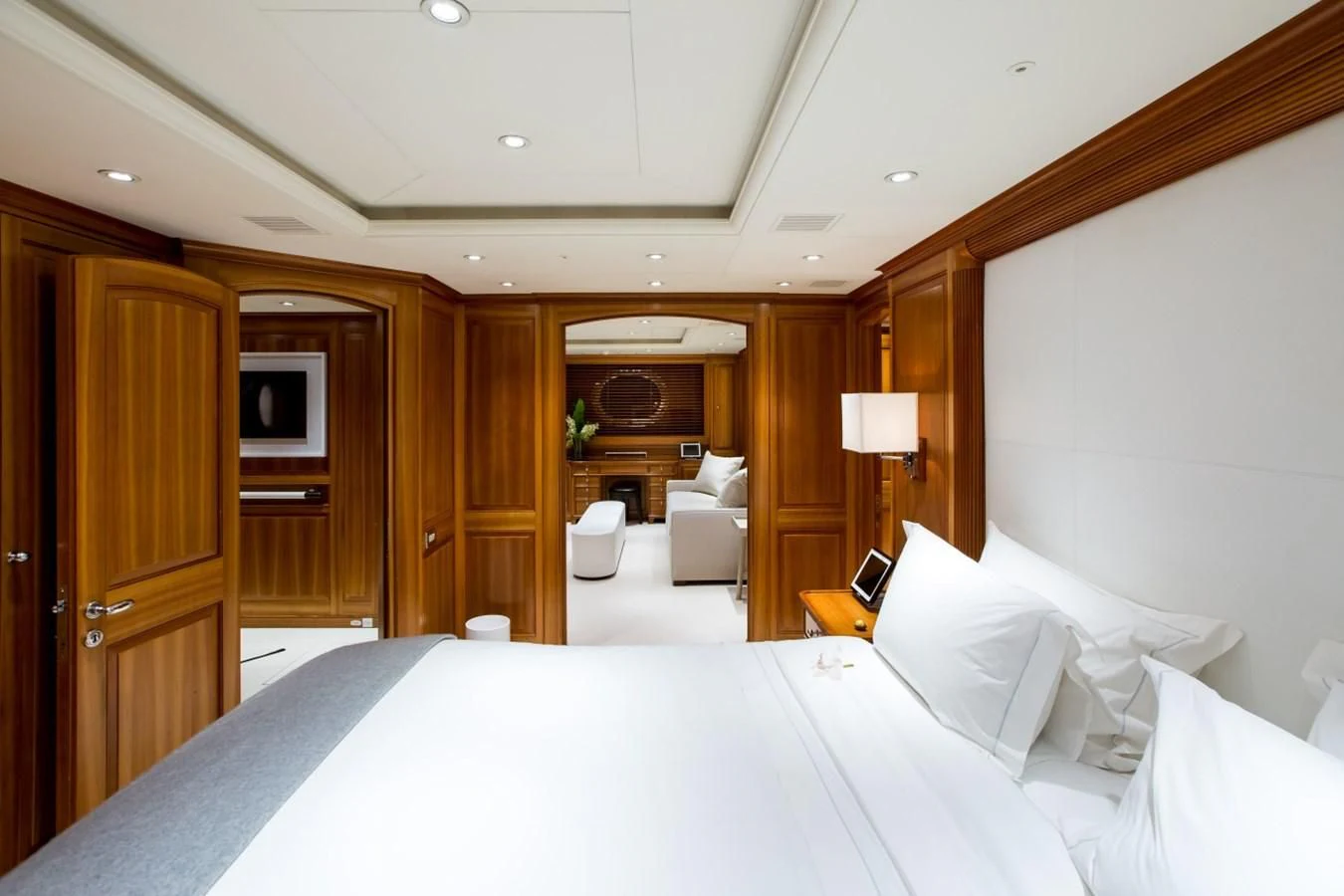 a hotel room with a bed aboard PERSEUS Yacht for Sale