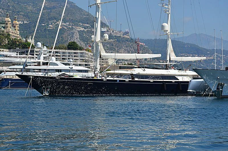a boat docked at a pier aboard PERSEUS Yacht for Sale