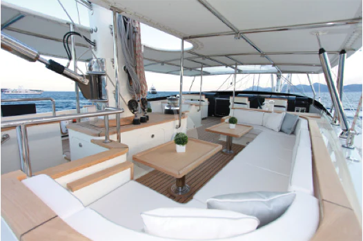 a boat with a bench aboard PERSEUS Yacht for Sale