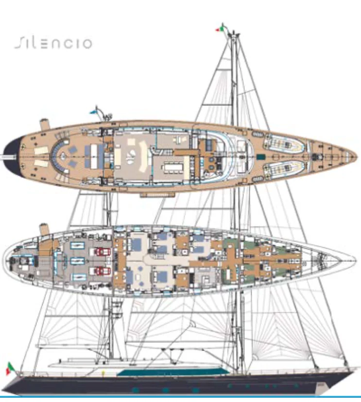 a large ship with a sign on it aboard PERSEUS Yacht for Sale