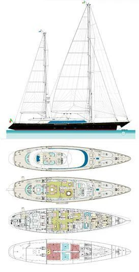 a drawing of a boat aboard PERSEUS Yacht for Sale