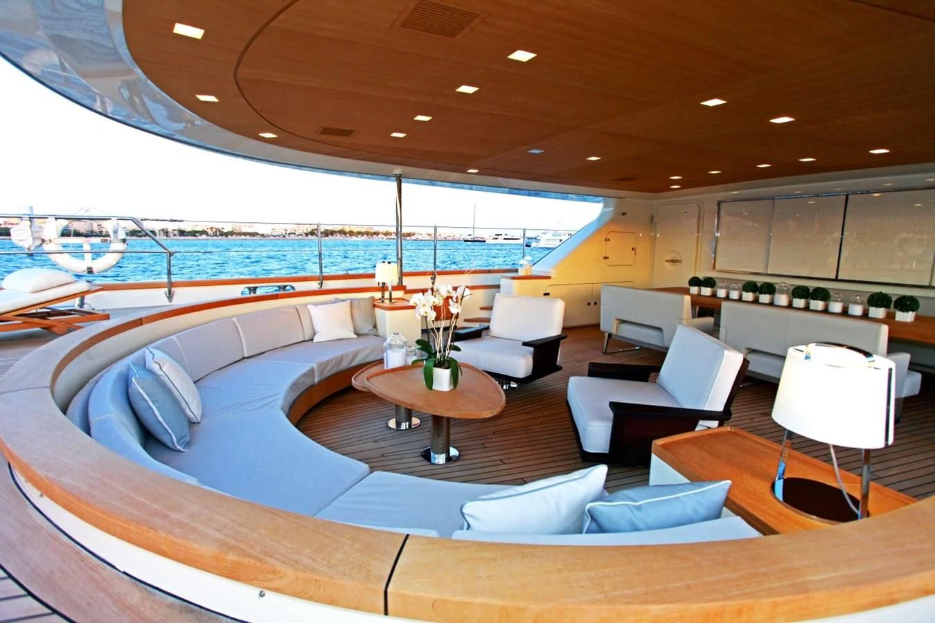 a modern looking living room aboard PERSEUS Yacht for Sale