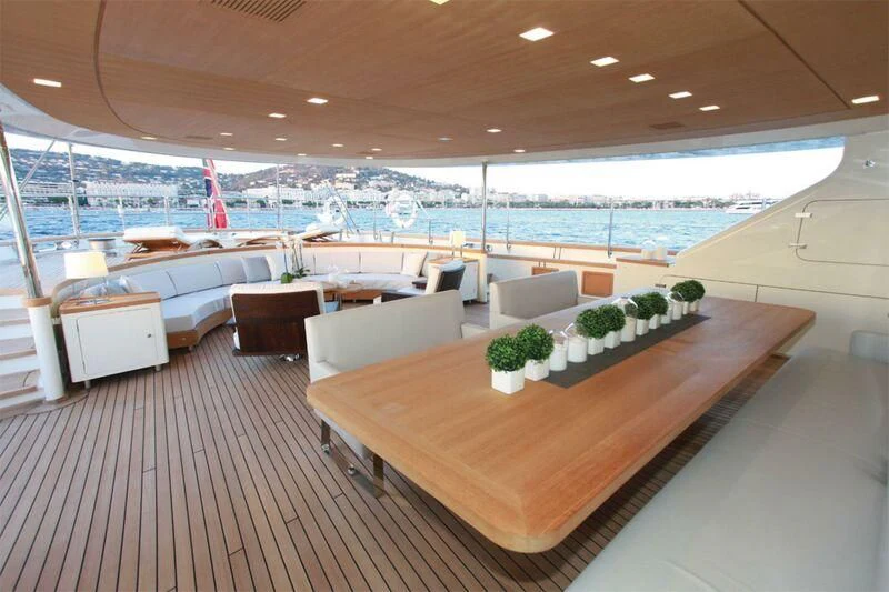 a large living room with a large pool aboard PERSEUS Yacht for Sale