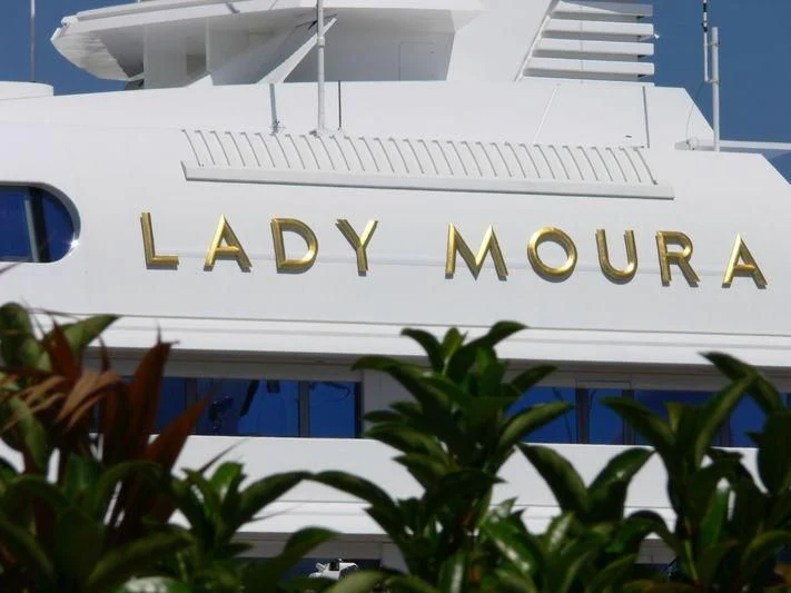 a sign on a building aboard LADY MOURA Yacht for Sale