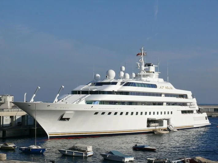 a large white ship aboard LADY MOURA Yacht for Sale