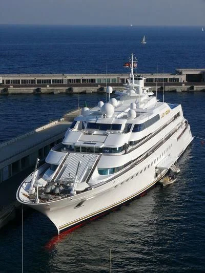 a large white yacht aboard LADY MOURA Yacht for Sale