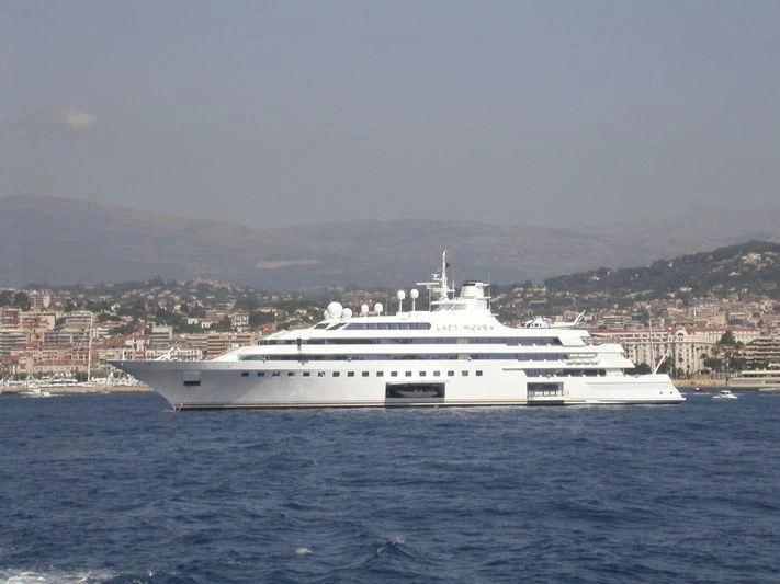 a large white yacht in the water aboard LADY MOURA Yacht for Sale