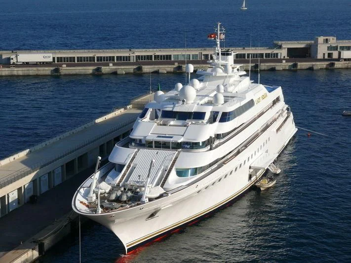 a large white yacht aboard LADY MOURA Yacht for Sale