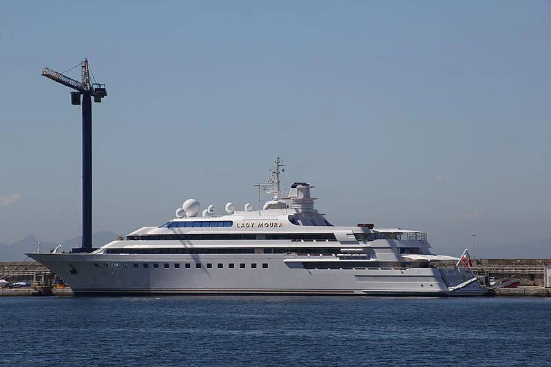 a large white ship aboard LADY MOURA Yacht for Sale