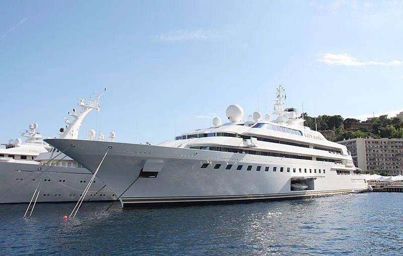 a large white ship aboard LADY MOURA Yacht for Sale