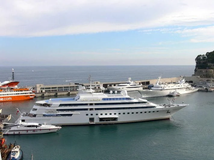 a large cruise ship in the water aboard LADY MOURA Yacht for Sale
