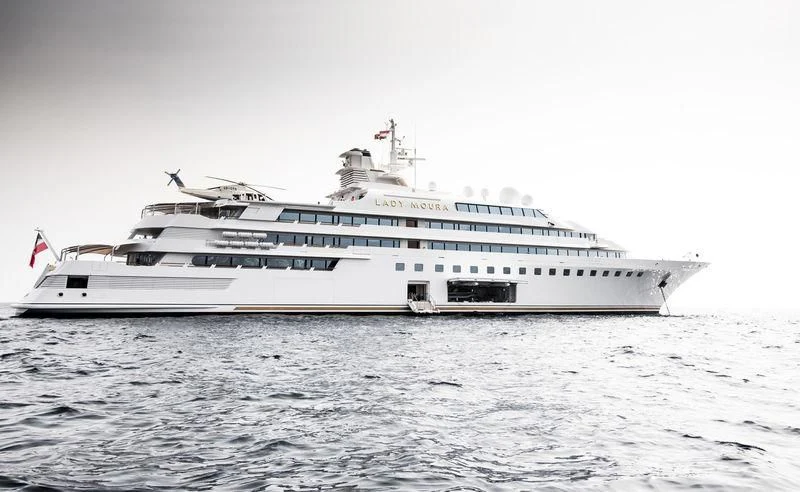 a large white ship aboard LADY MOURA Yacht for Sale