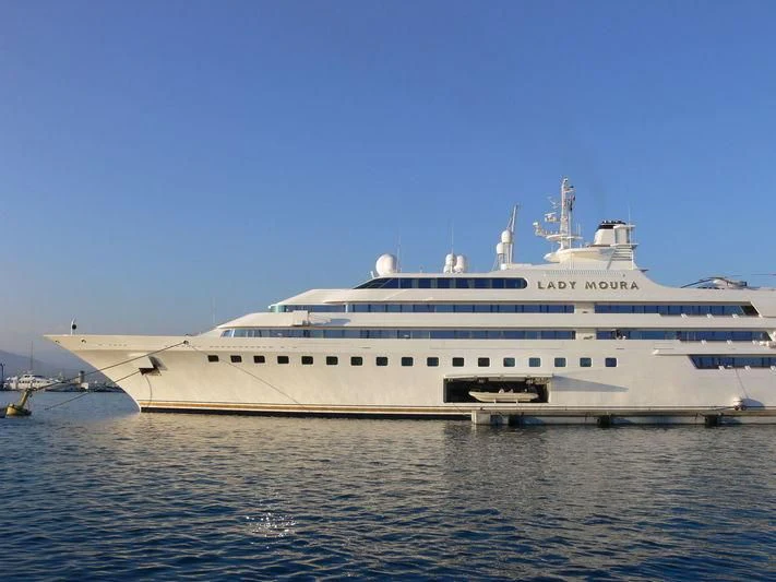 a large cruise ship in the water aboard LADY MOURA Yacht for Sale