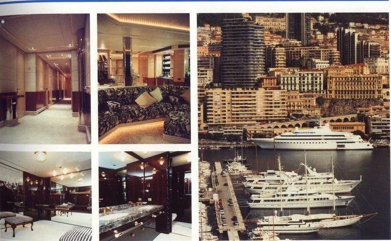a room with a view of a city and a large boat aboard LADY MOURA Yacht for Sale