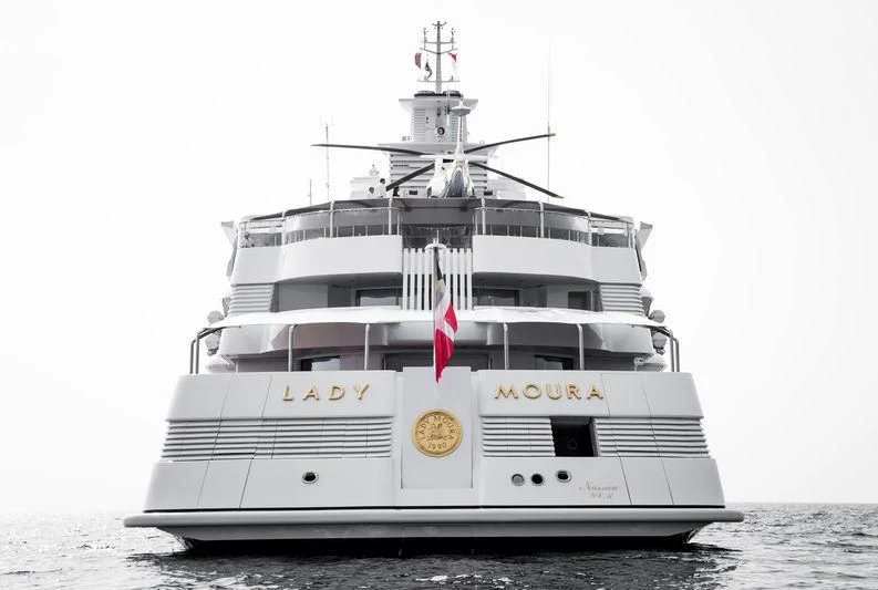 a large white ship aboard LADY MOURA Yacht for Sale