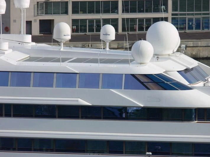 a satellite dish on top of a building aboard LADY MOURA Yacht for Sale