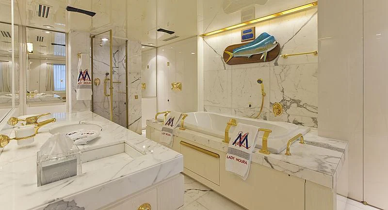 a bathroom with a large tub aboard LADY MOURA Yacht for Sale