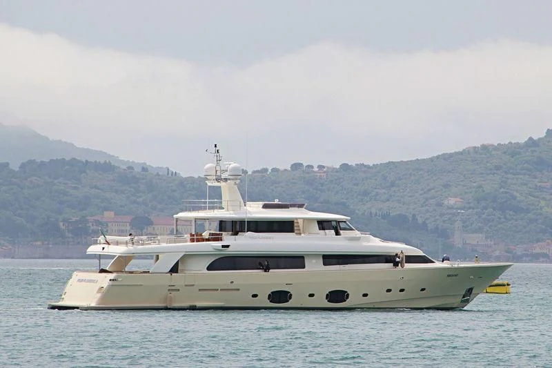 a white yacht on the water aboard MARIDAKI Yacht for Sale