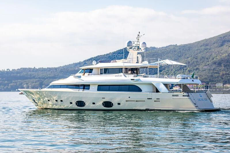 a white boat on water aboard MARIDAKI Yacht for Sale