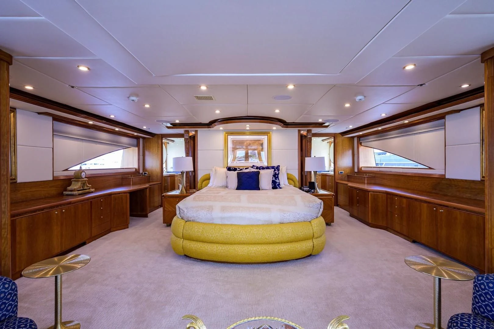 a large bedroom with a large bed aboard CABERNET Yacht for Sale