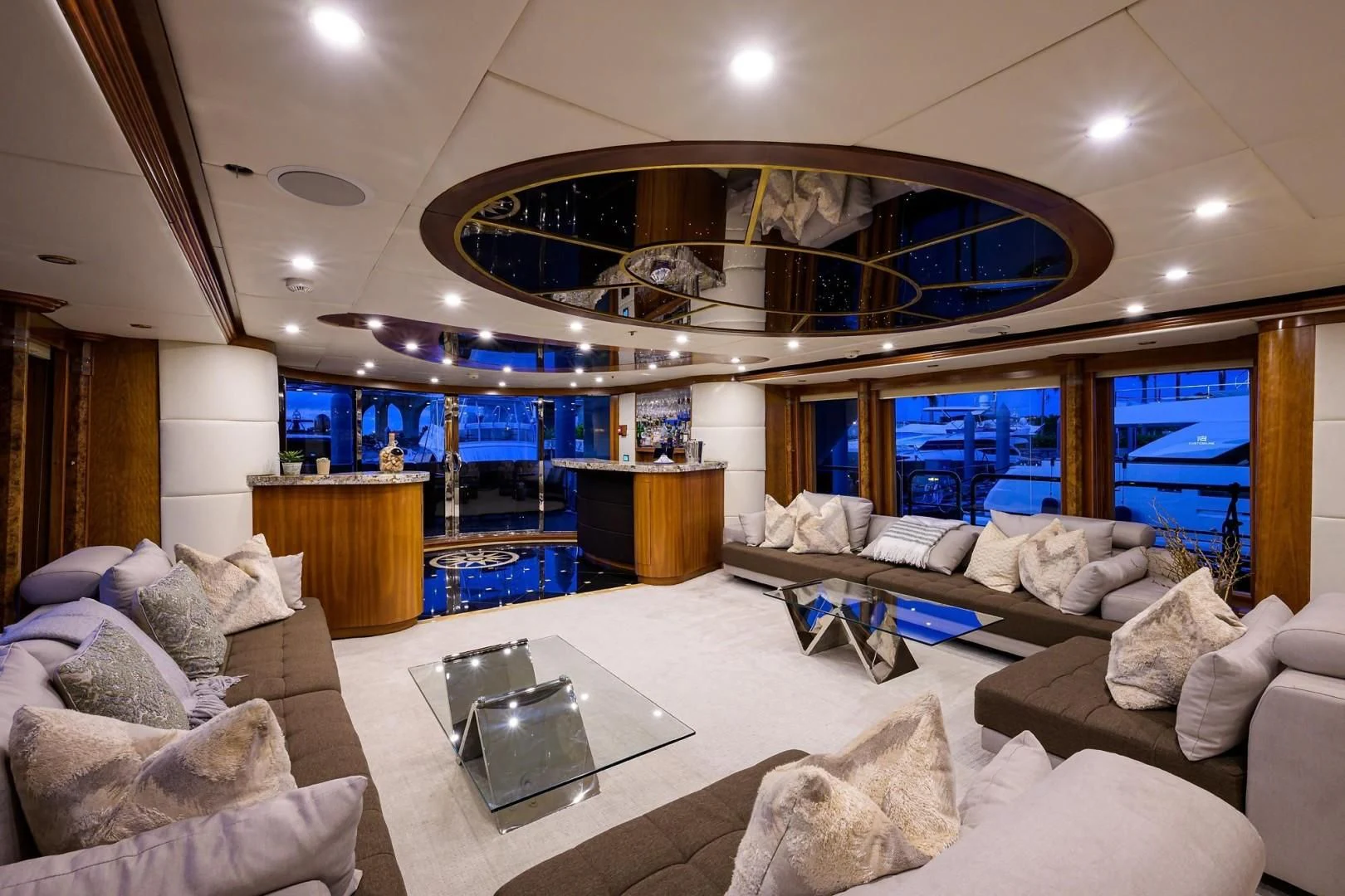a living room with a large open window aboard CABERNET Yacht for Sale