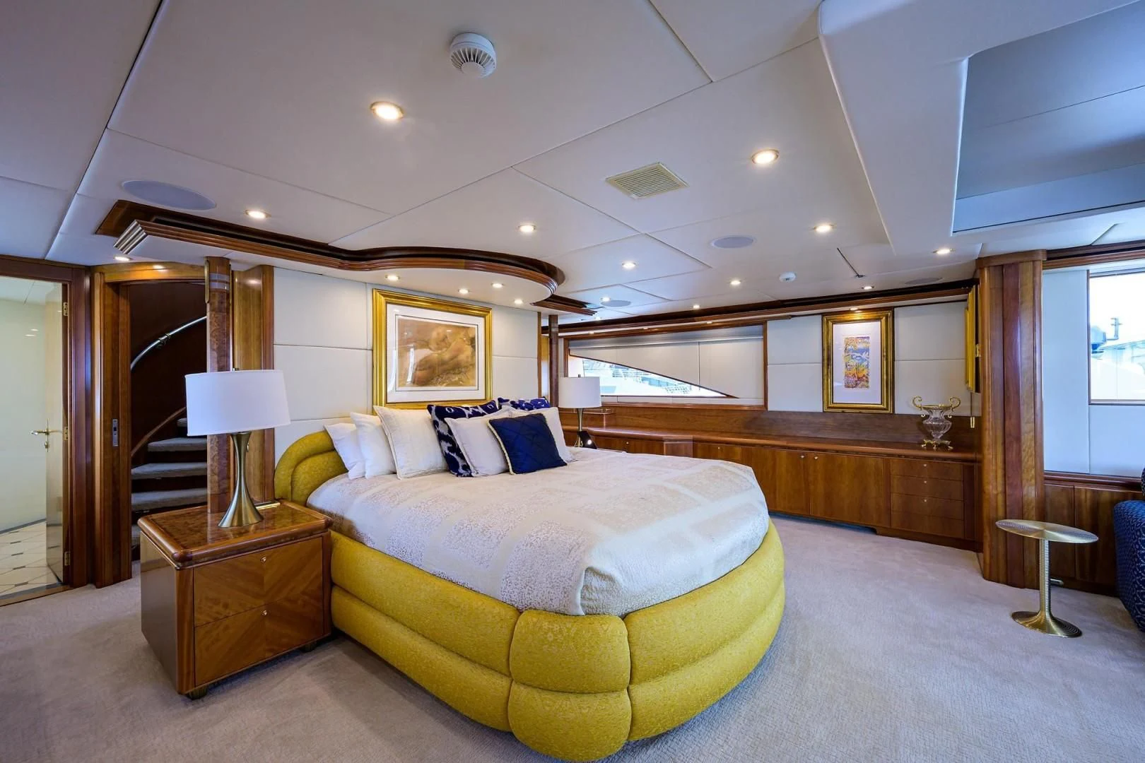 a large bedroom with a large bed aboard CABERNET Yacht for Sale