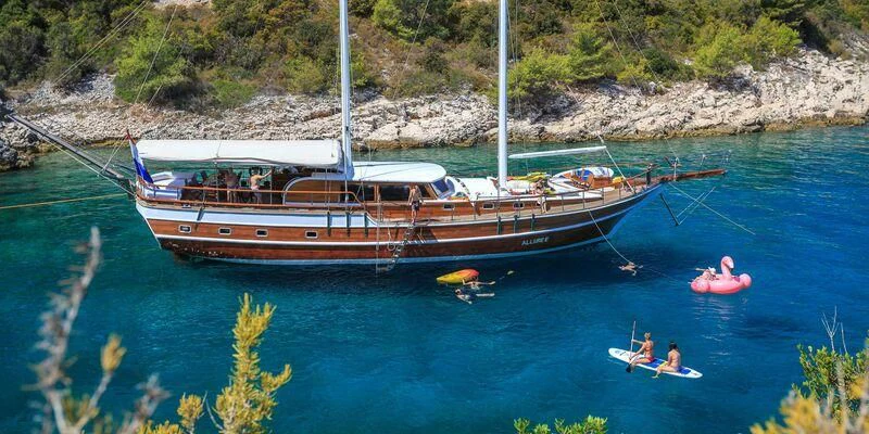 a boat in the water aboard ALLURE E Yacht for Sale