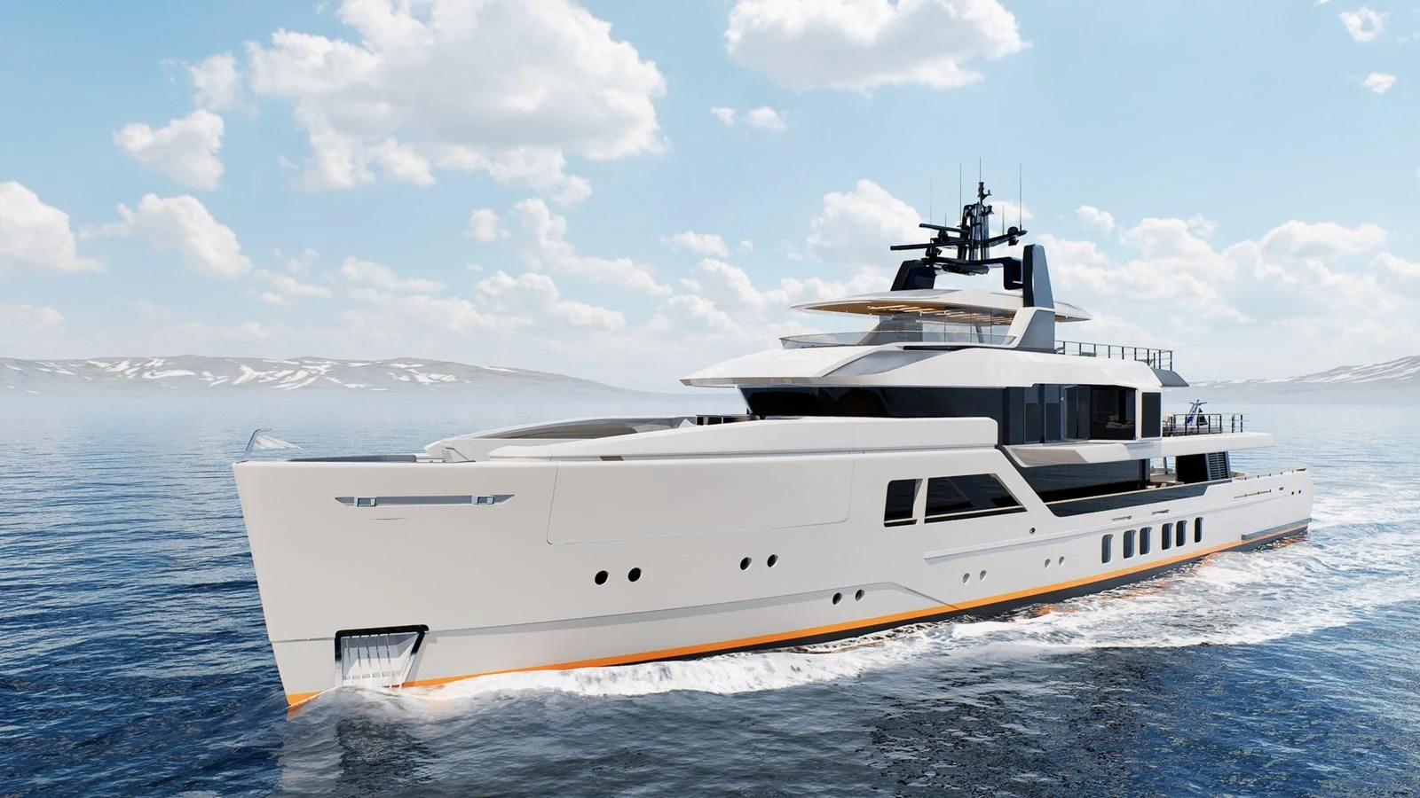 a white yacht in the water aboard PROJECT REVOLUTION Yacht for Sale