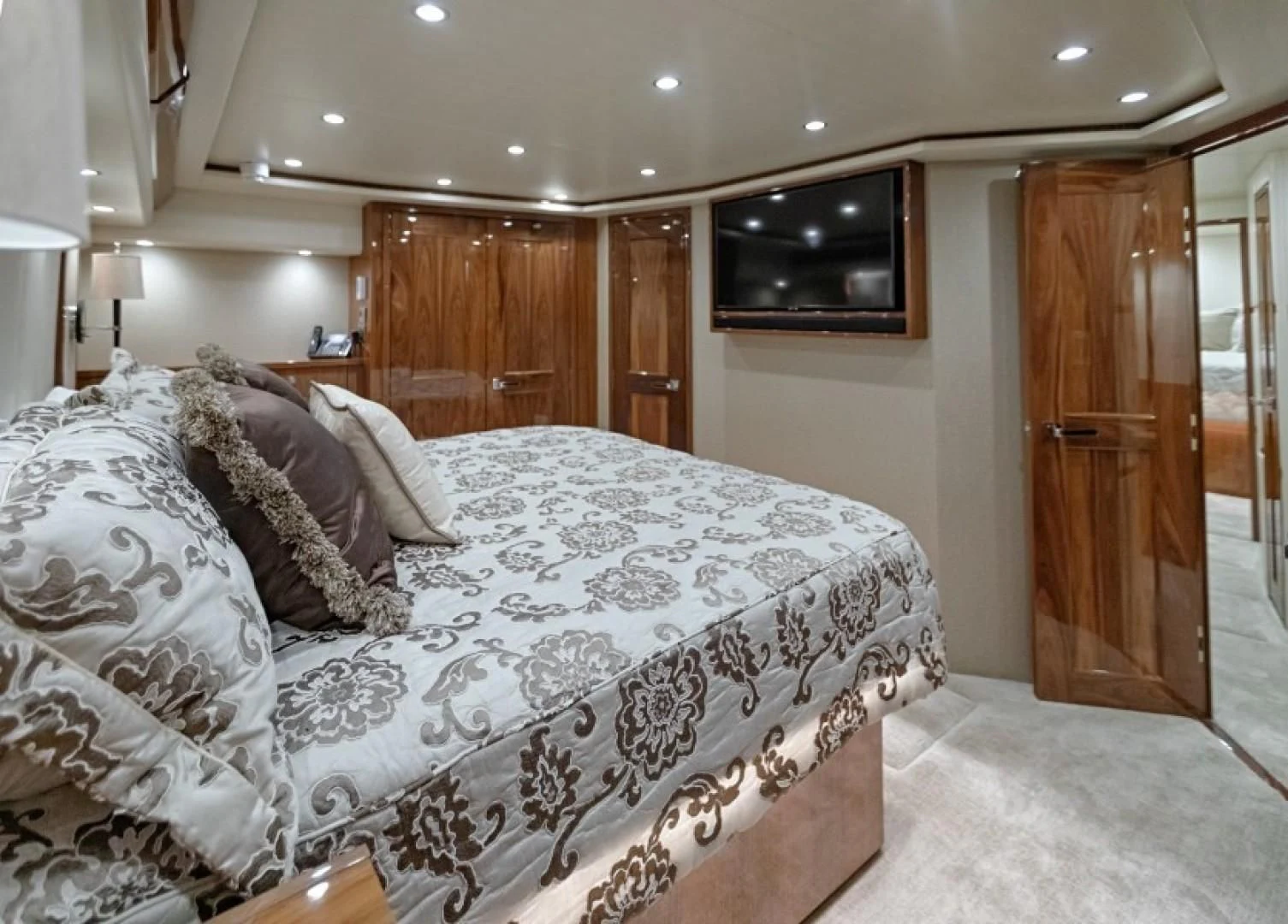 a bed in a room aboard REEL GOOD TIME Yacht for Sale