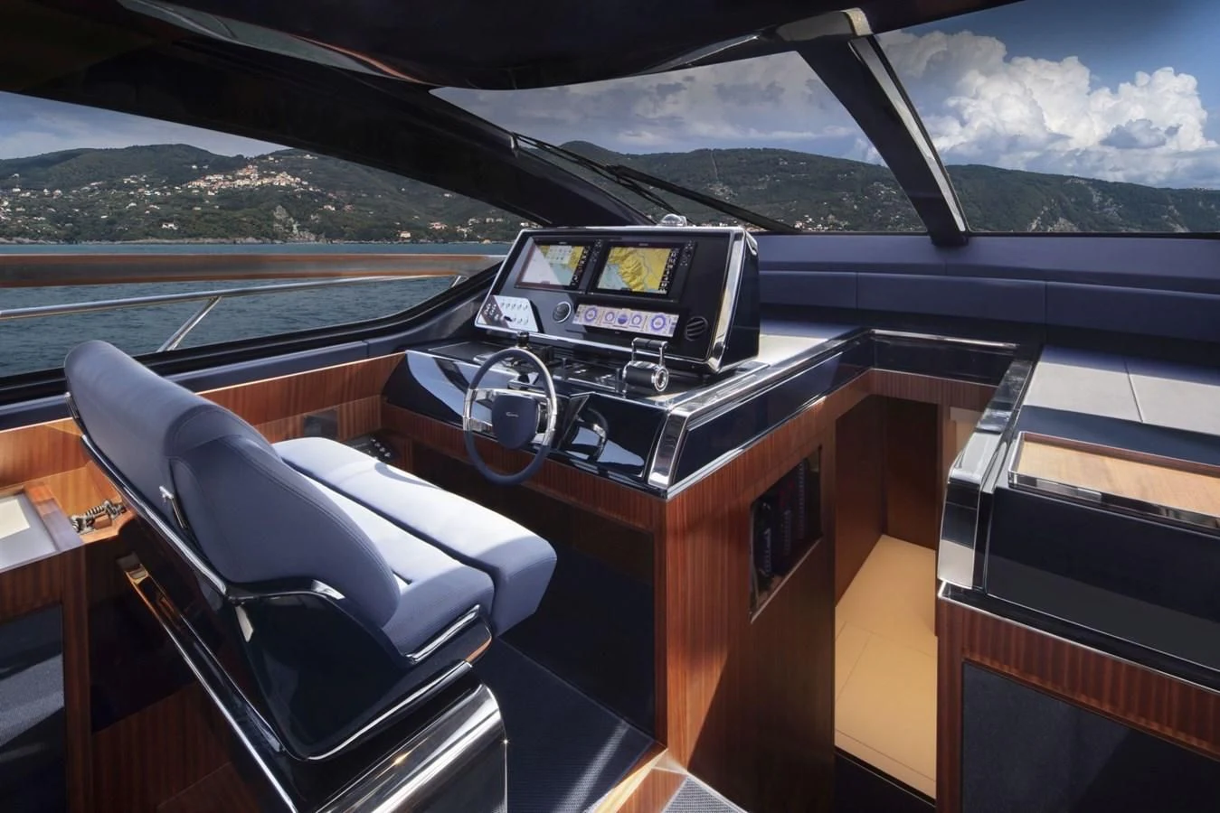 inside of a car aboard RIVA 66' RIBELLE Yacht for Sale