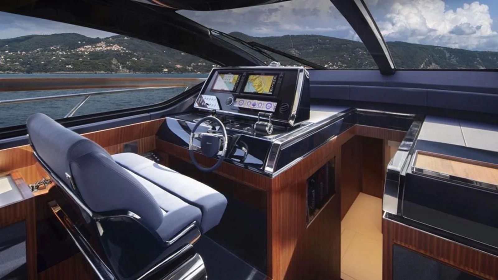 inside of a car aboard RIVA 66' RIBELLE Yacht for Sale