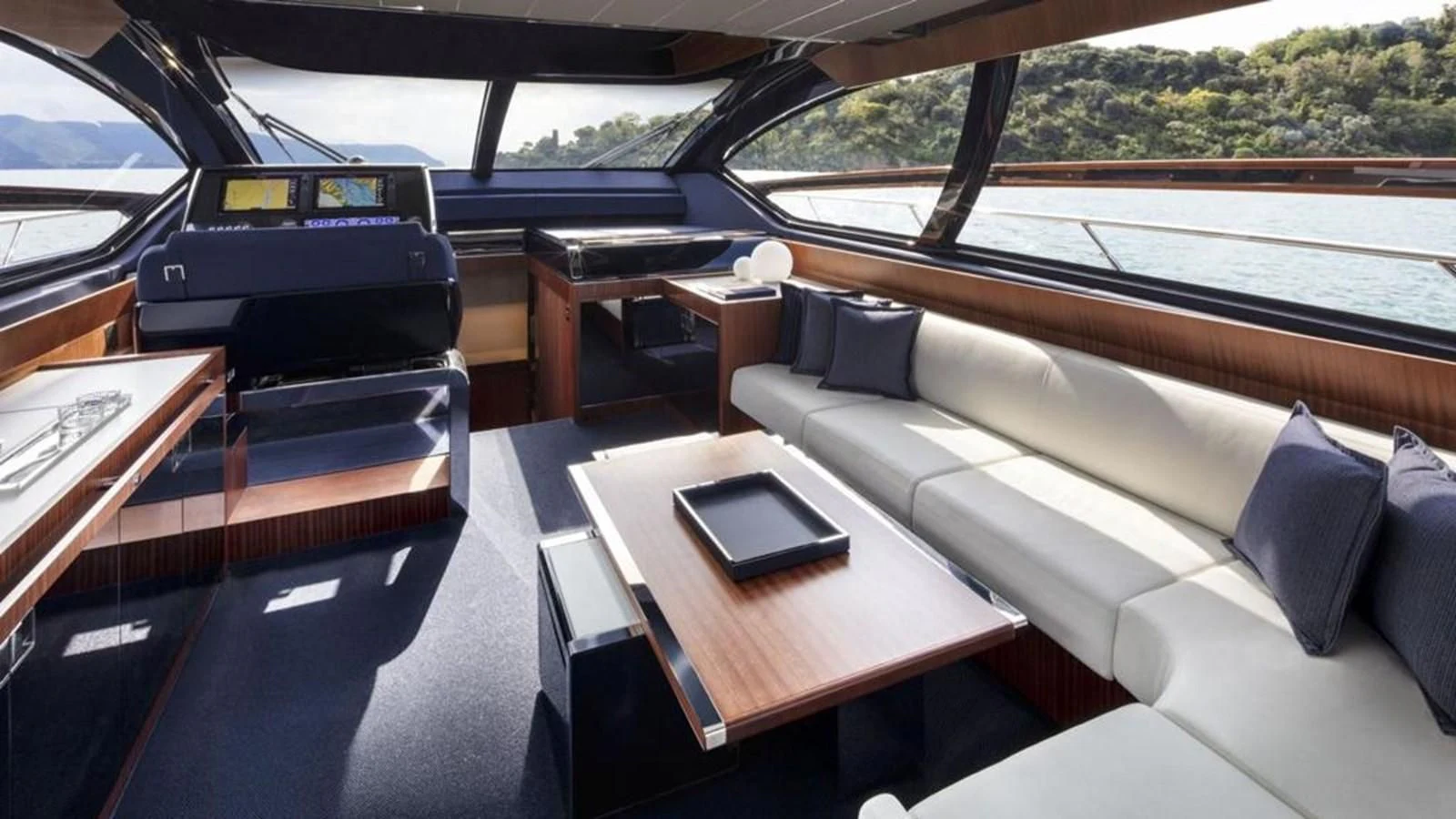 inside of a car aboard RIVA 66' RIBELLE Yacht for Sale