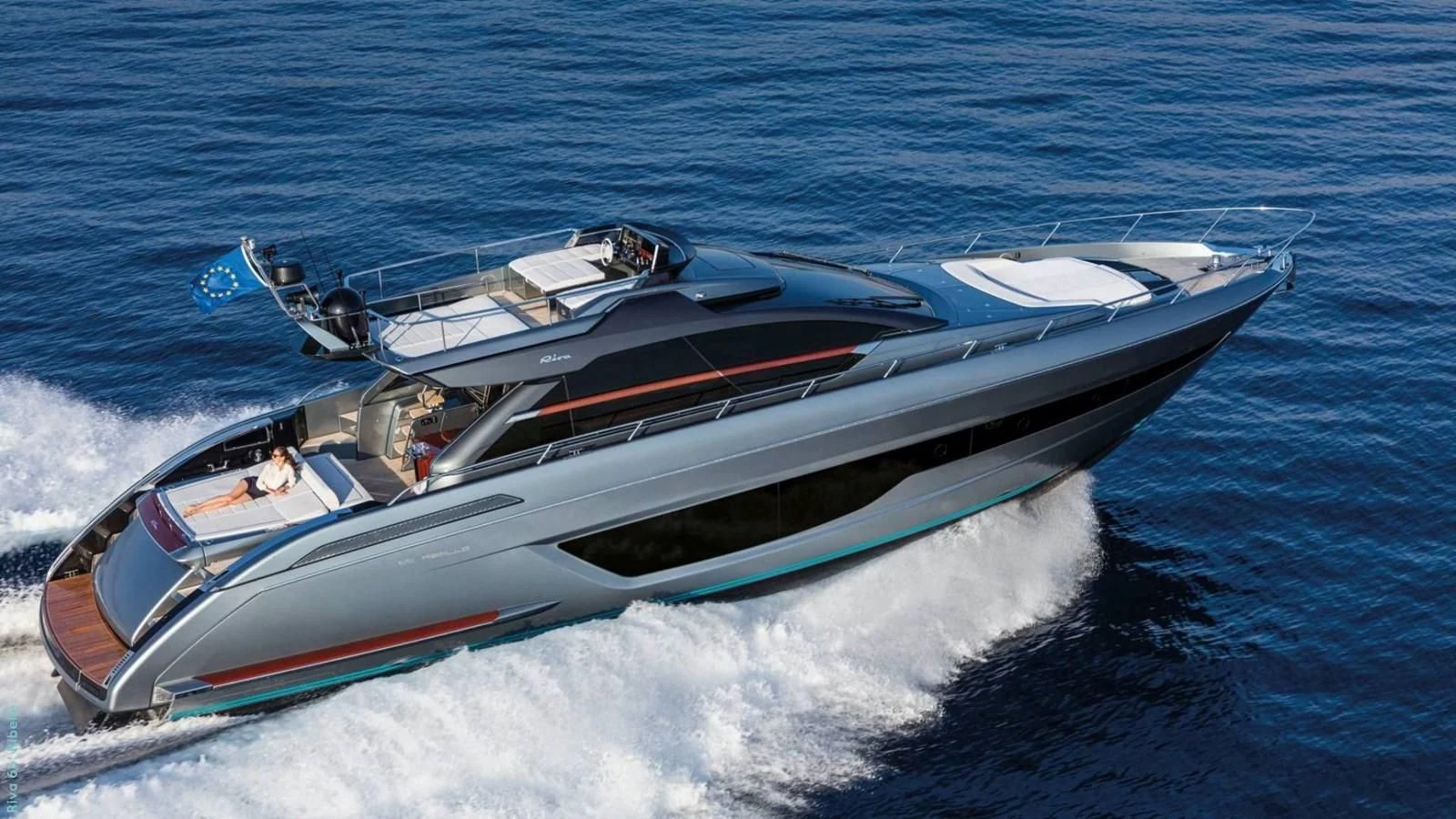 a boat on the water aboard RIVA 66' RIBELLE Yacht for Sale