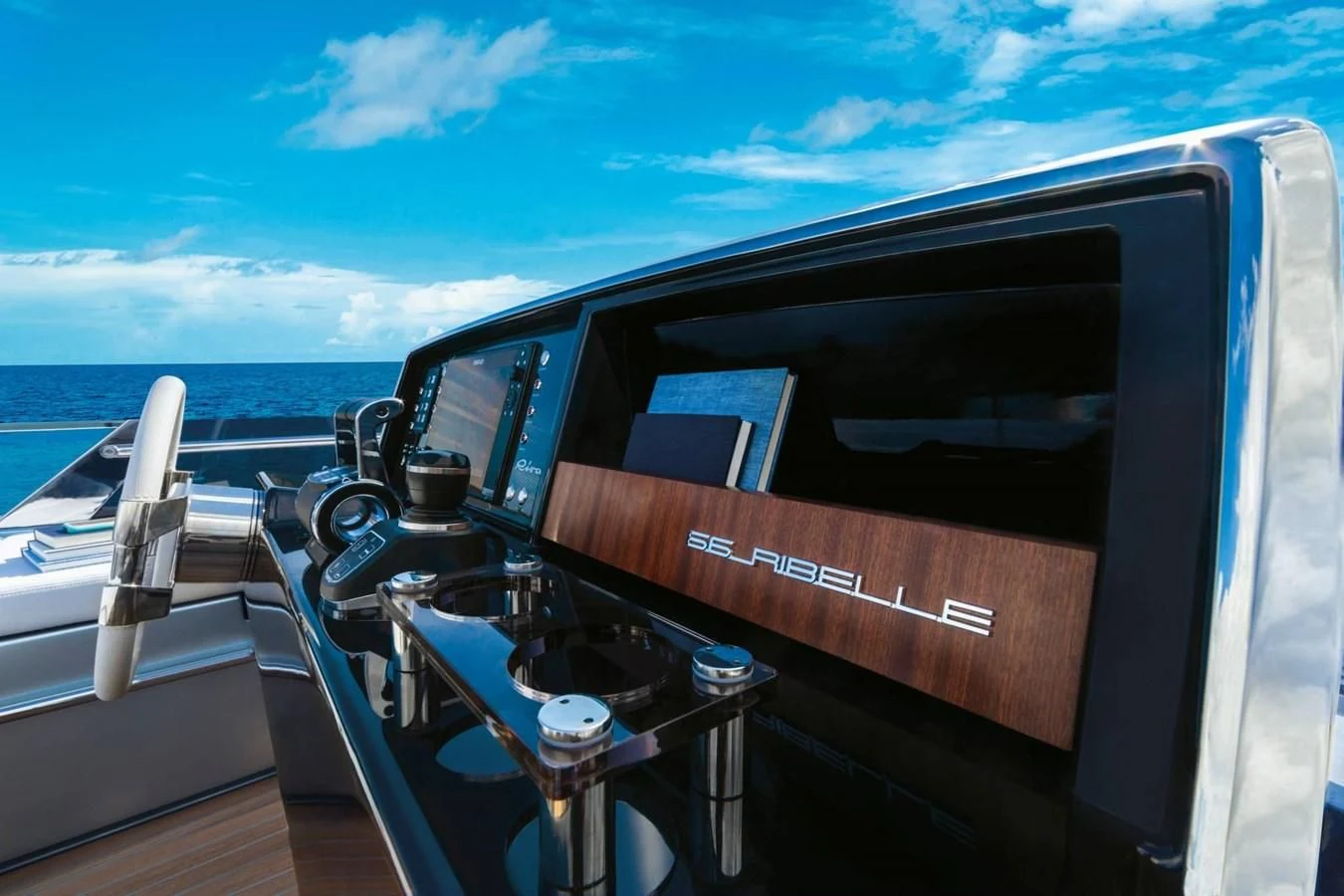 a boat with a large screen aboard RIVA 66' RIBELLE Yacht for Sale