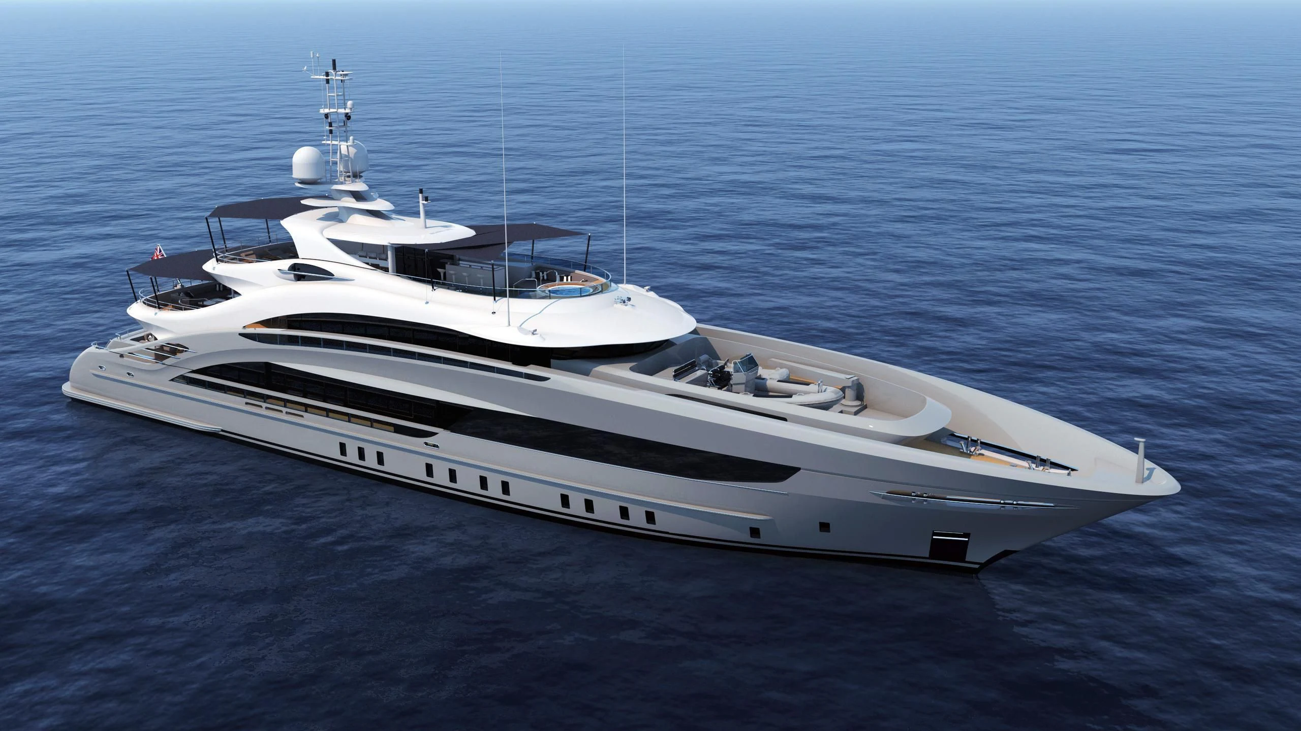 a white yacht in the ocean aboard OMAHA Yacht for Sale