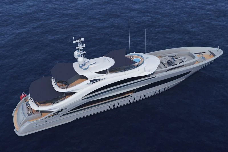 a white boat in the water aboard OMAHA Yacht for Sale