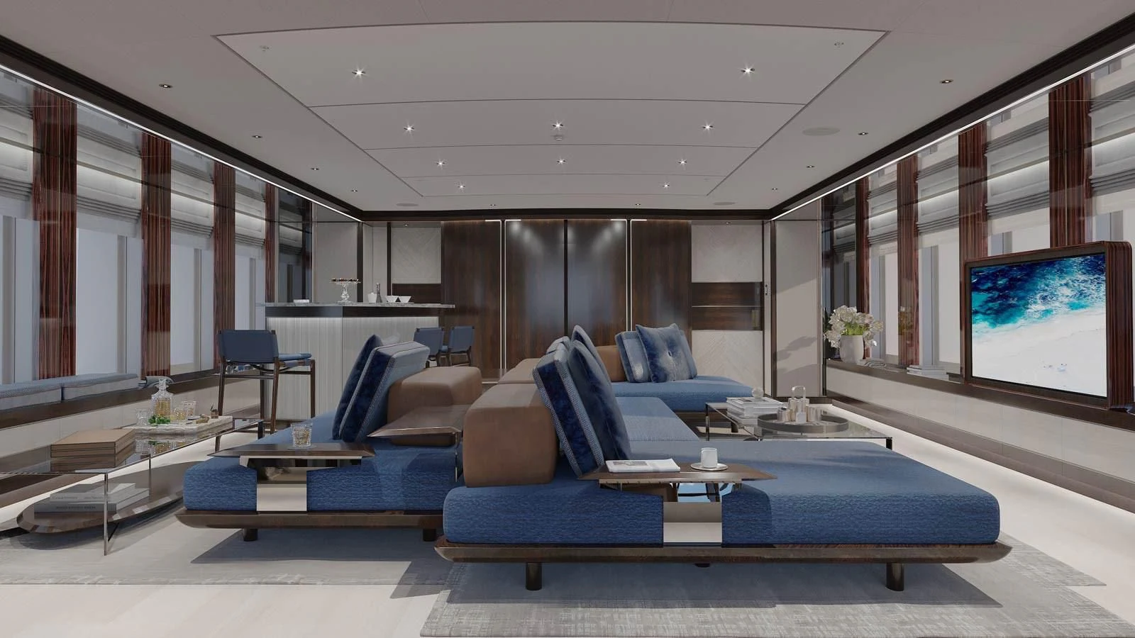 a room with a large screen aboard WARDA Yacht for Sale