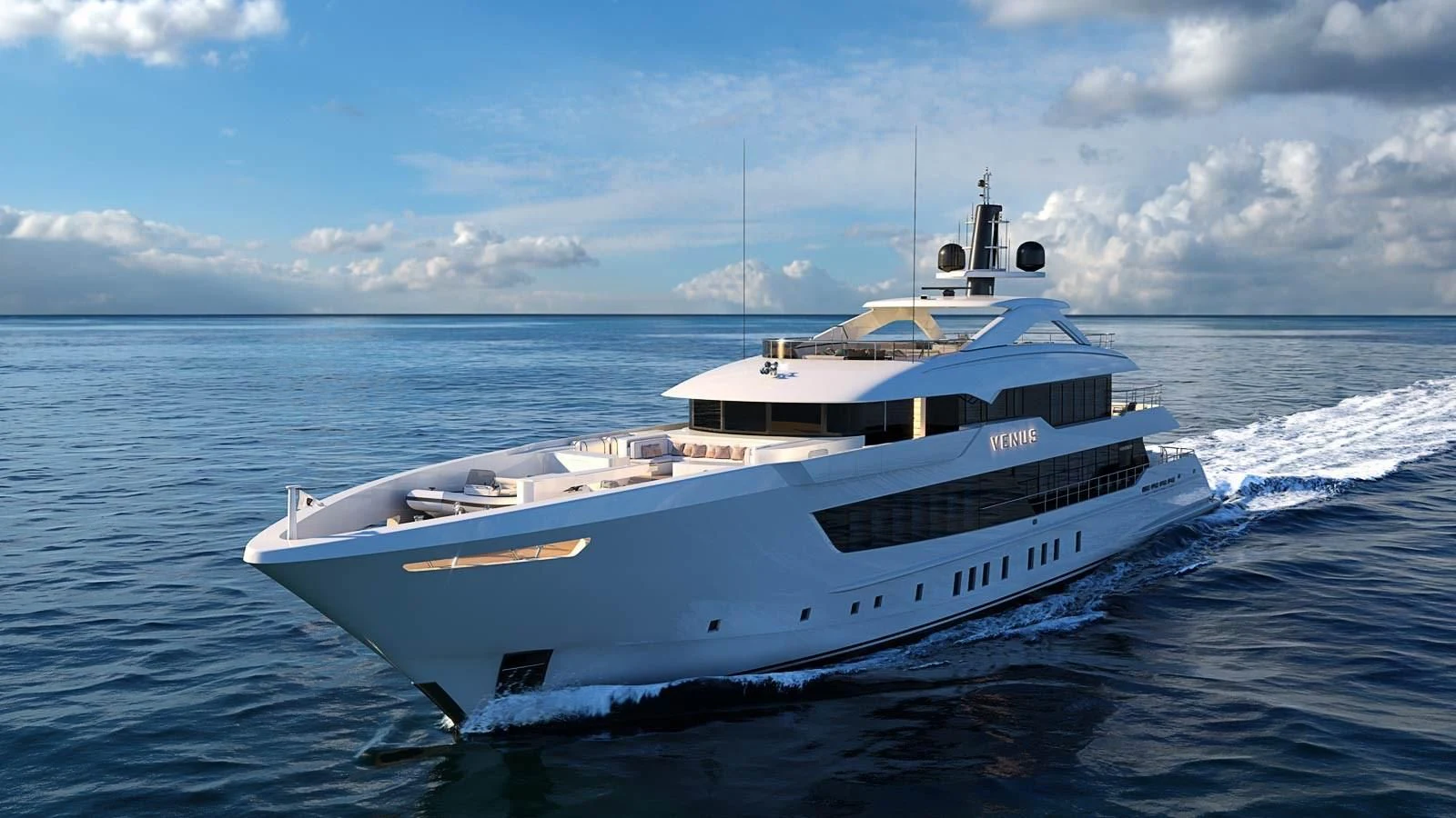 a white boat on the water aboard WARDA Yacht for Sale