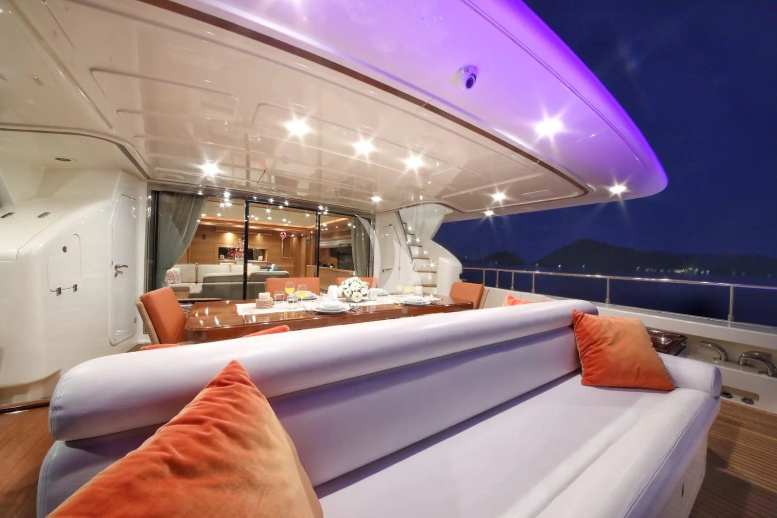 a large room with a large white and blue object on the ceiling aboard FUNDA D Yacht for Sale