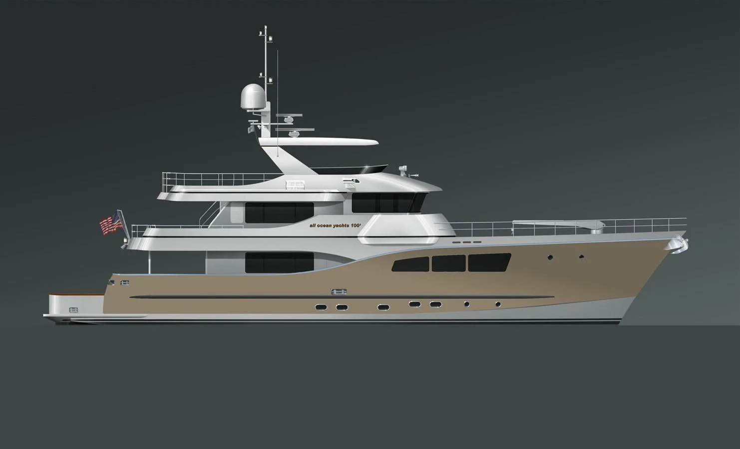 a space ship in the dark aboard ALL OCEAN YACHTS 100' FIBERGLASS Yacht for Sale
