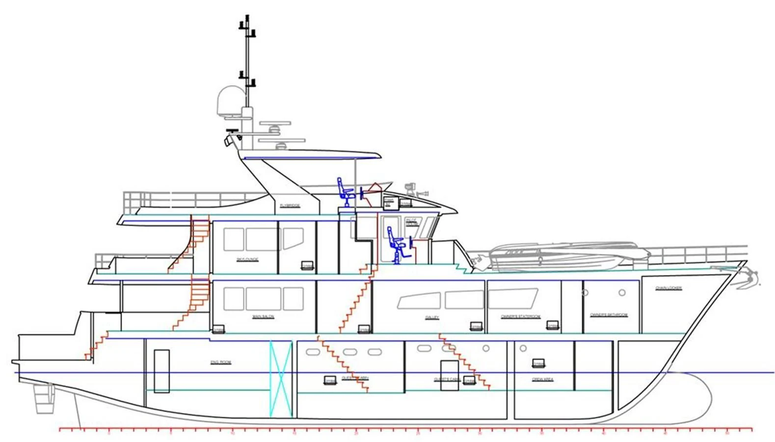 diagram, engineering drawing aboard ALL OCEAN YACHTS 100' FIBERGLASS Yacht for Sale