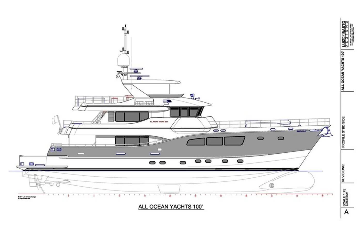 a white and black boat aboard ALL OCEAN YACHTS 100' FIBERGLASS Yacht for Sale