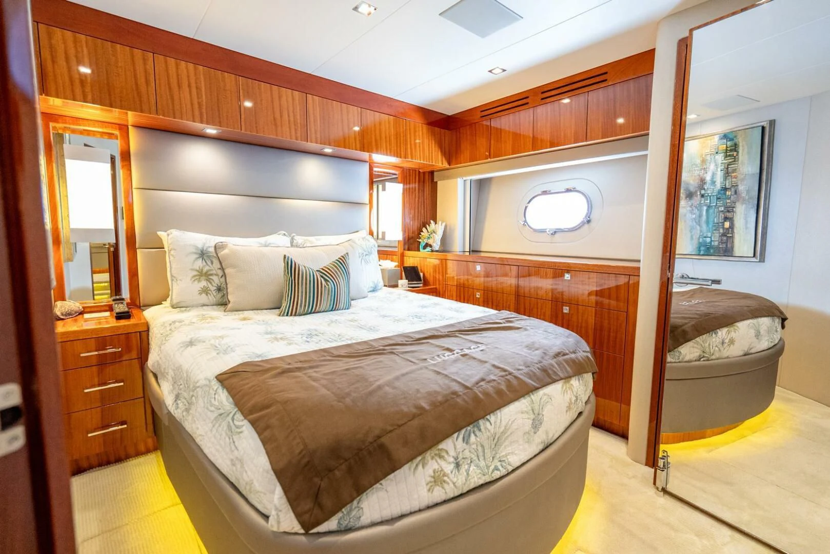 a bed in a room aboard RITZ SEA Yacht for Sale
