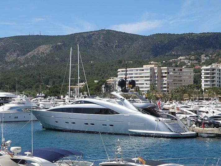 a group of boats are parked in a harbor aboard MATSU Yacht for Sale