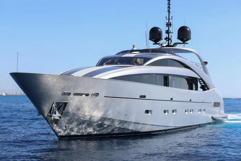 a white yacht in the water aboard MATSU Yacht for Sale