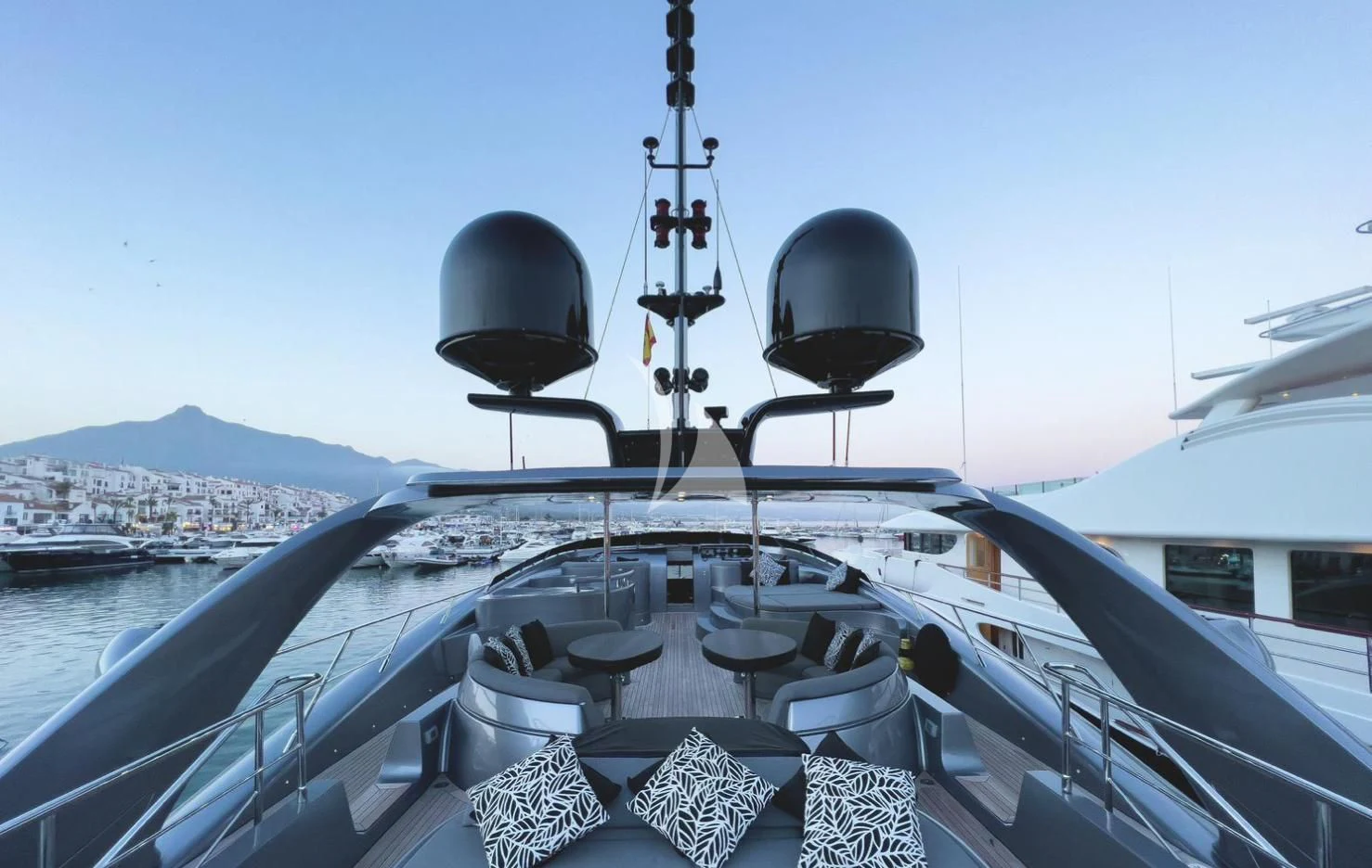 a ship with a large antenna aboard MATSU Yacht for Sale