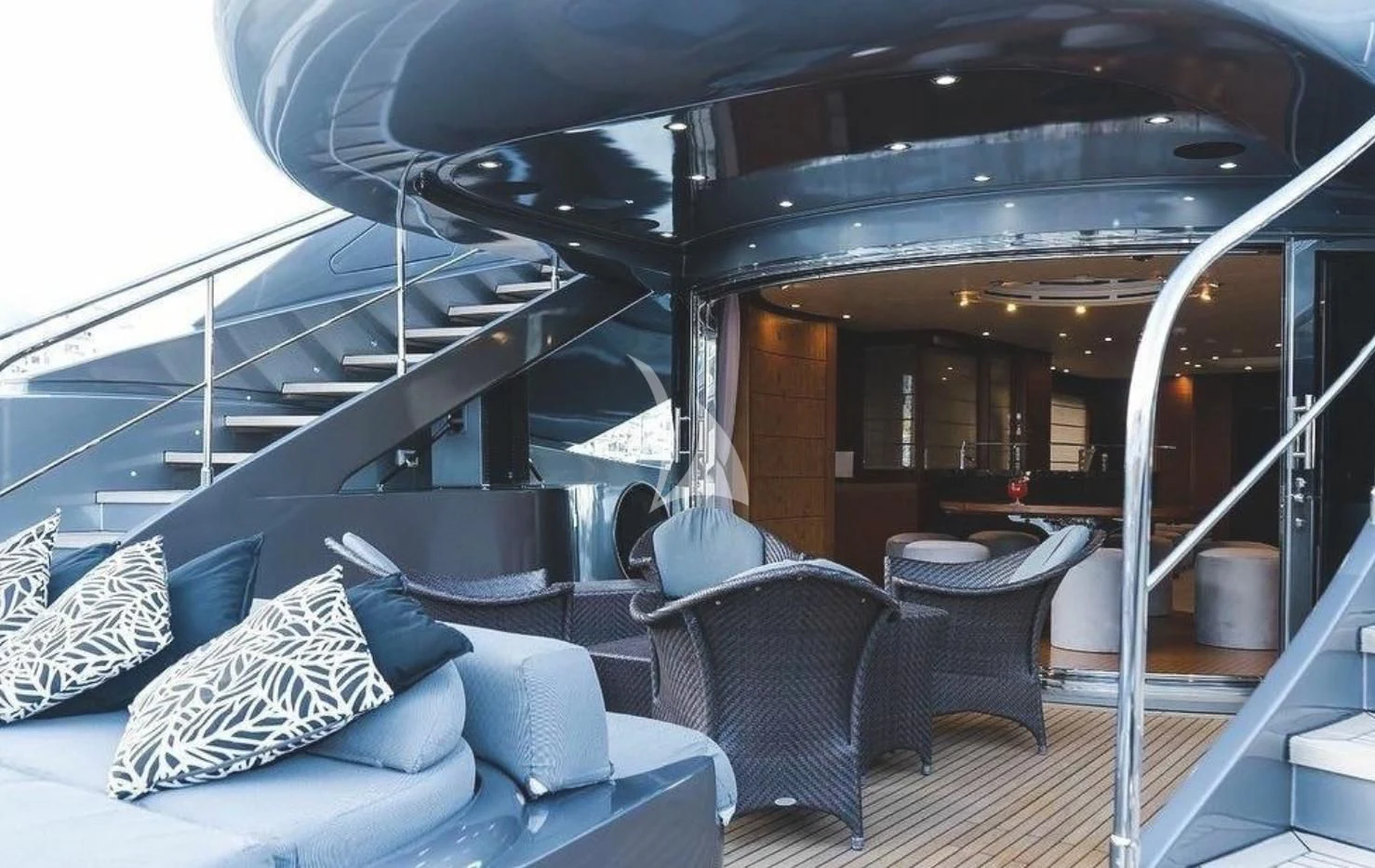 a boat with pillows and a chair aboard MATSU Yacht for Sale
