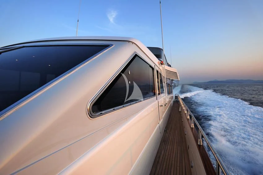 a car on a snowy road aboard BLU SKY Yacht for Sale